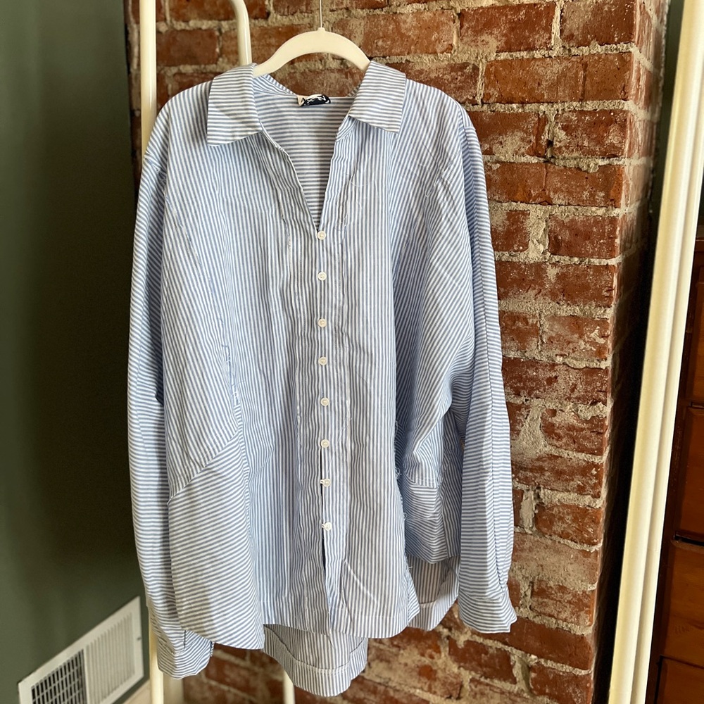 3X Arula Blue Stripe Button Down Shirt